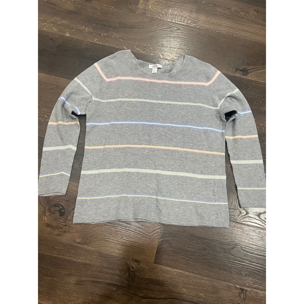 Christopher & Banks Women XL Gray Striped Sweater Top Knit Cotton Acrylic